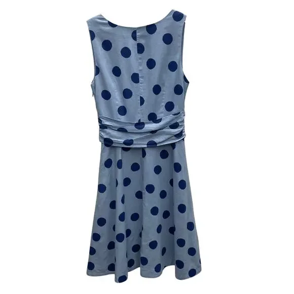 Boden Lois Linen Blend Blue Polka Dot Sleeveless Fit & Flare Dress Size 6R - Picture 9 of 12